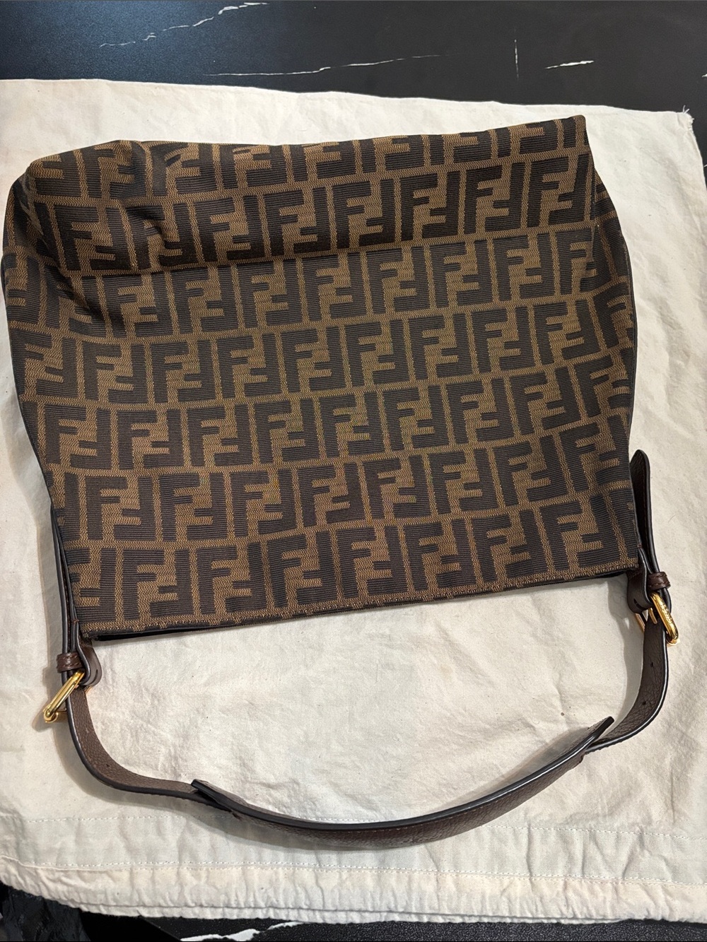 Fendi Brown Zucca Messenger Bag with Leather Strap